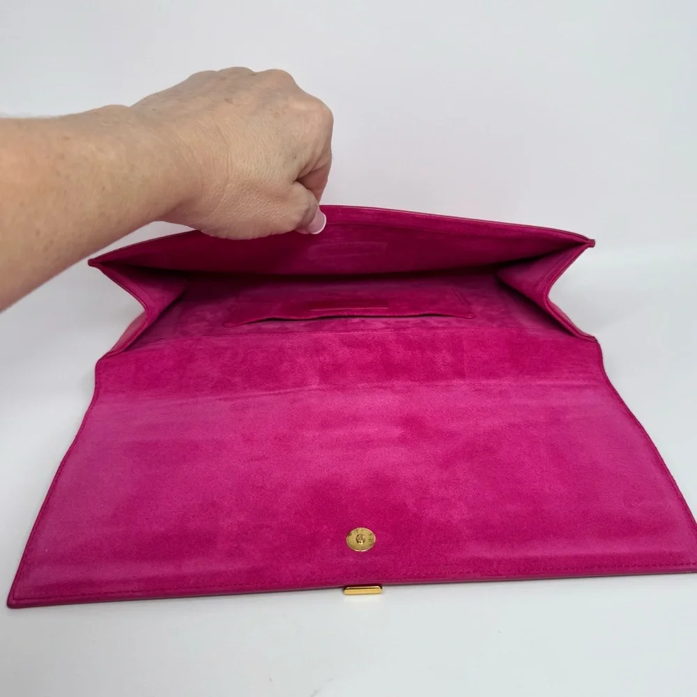 Authentic Saint Laurent - YSL Chyc Large Pink Leather Clutch - Picture 10 of 10